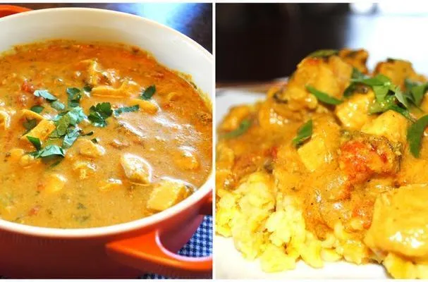 Pollo cremoso al curry con arroz amarillo