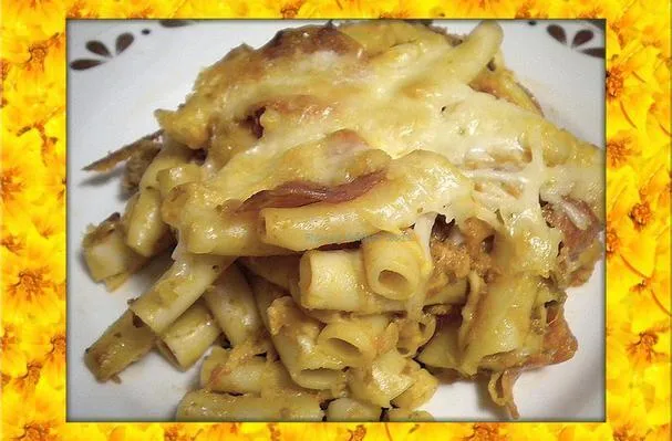 Ziti al horno con salchicha y pepperoni