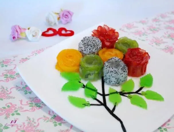 Ramo de flores de gelatina de frutas para el día de San Valentín
