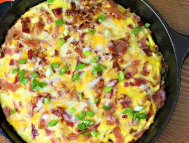 Cheesy Bacon Sausage Egg Hash Brown Skillet